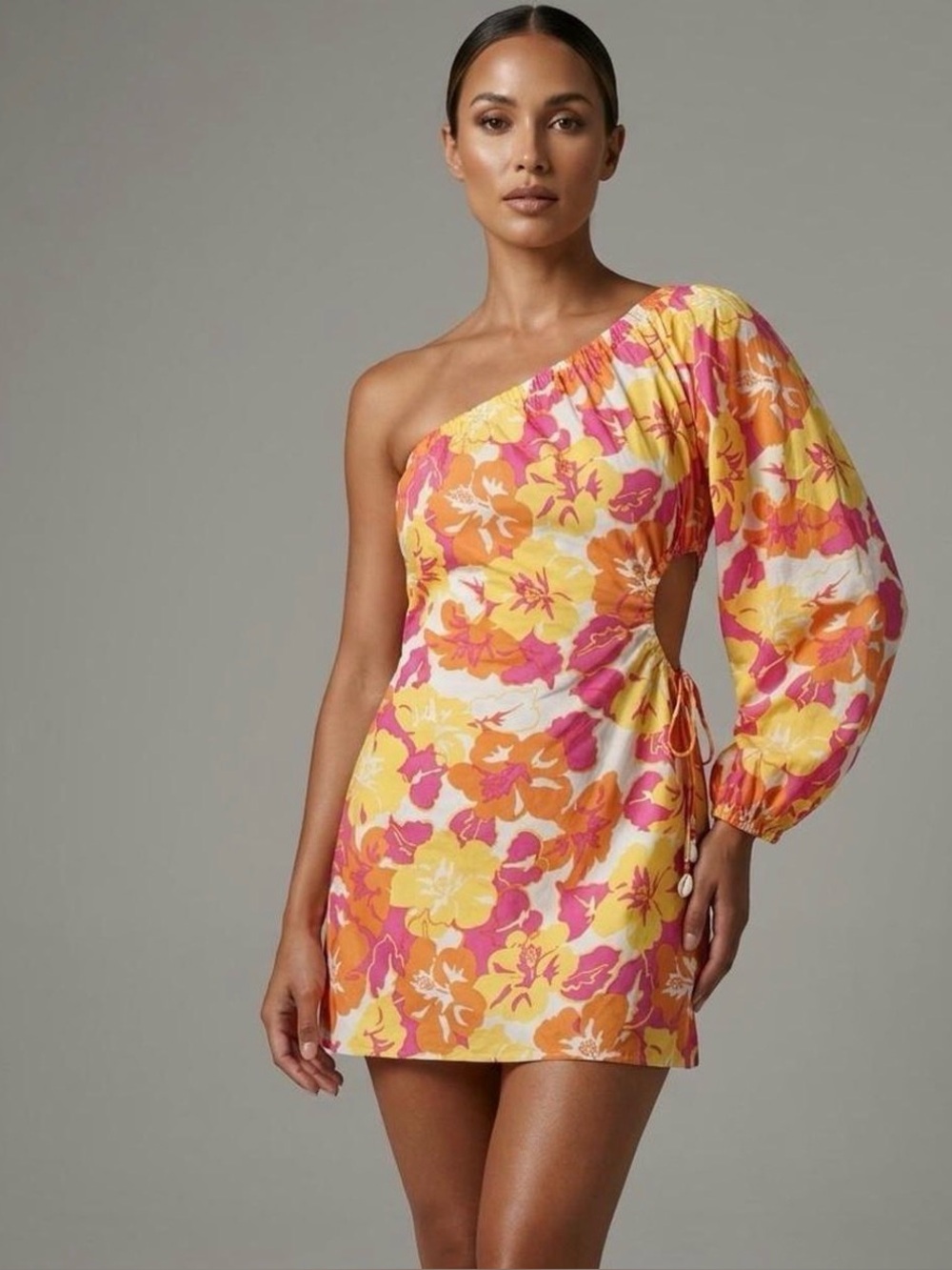 L*Space Kensa Dress NWT Size S One Shoulder Floral Cutout Mini Dress